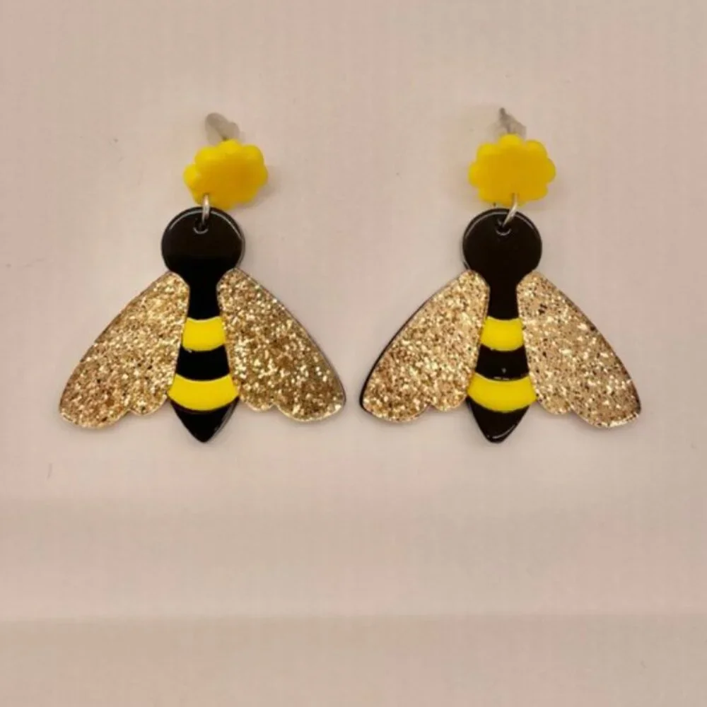 ⭐️❤️ FREE Bee Shimmer Glitter Bug Boho Peasant Hipster Hippie Art Farm Earrings